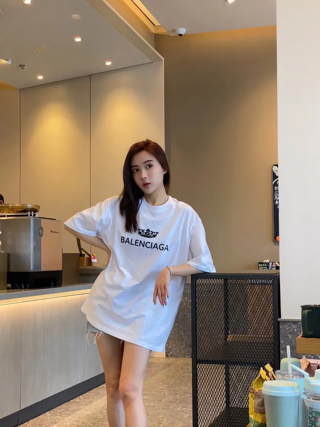 P80✨🔥 BALENCIAGA Paris lettering printed short-sleeved T-shirt, custom-woven and dyed 280g combed cotton heavyweight fabric, zero color difference in thread, perfect details, different from the current version on the market, welcome to compare, Same Style for men and women, must-sell in the picture above Color: White Black Size: 1 2 3 4